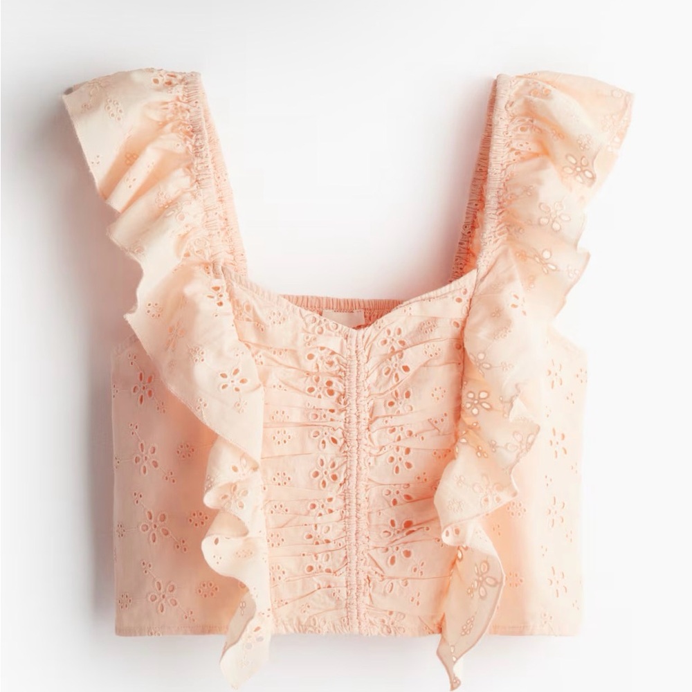 H&M Peach Eyelet Ruffle Crop Top